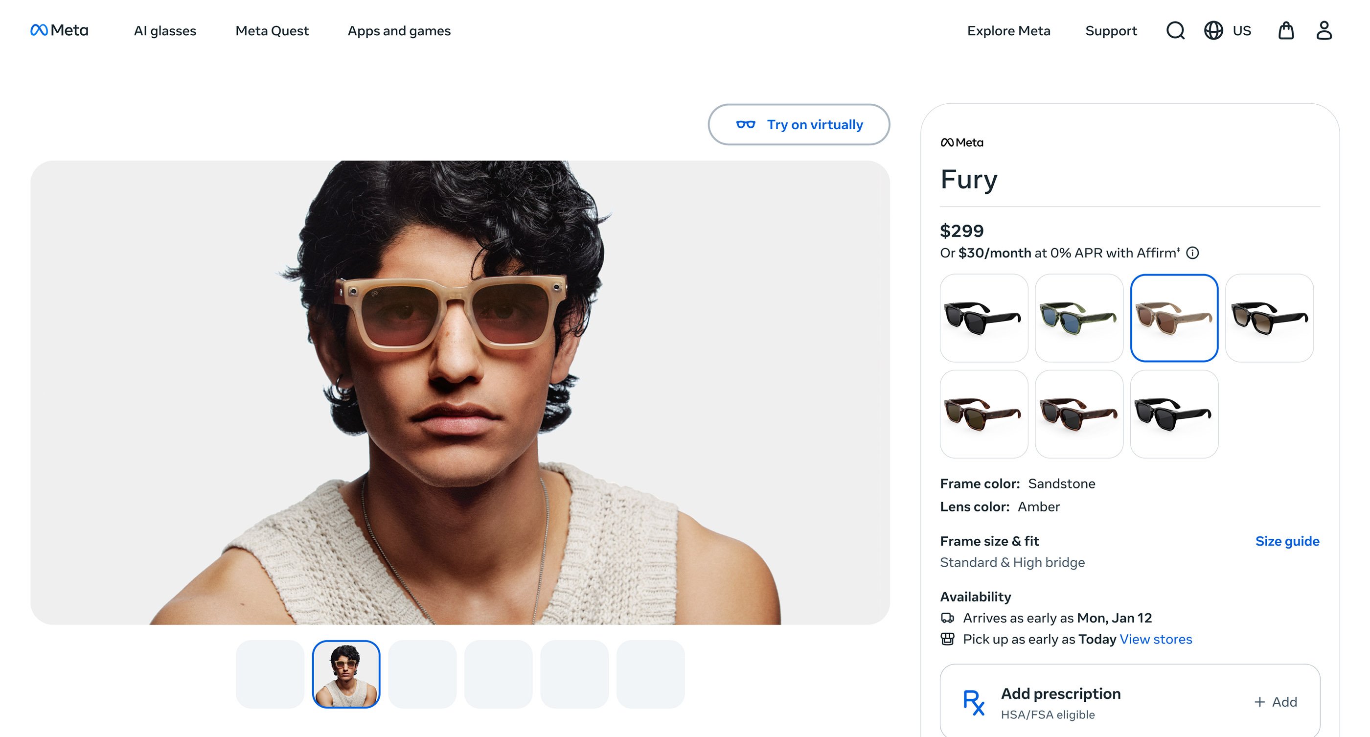 Meta Glasses Product Description Page